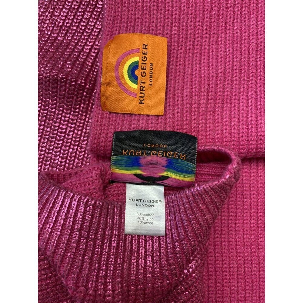 Kurt Geiger London Beanie Hat Scarf SET Pink BE KIND Outdoor Cozy Designer - Picture 4 of 5
